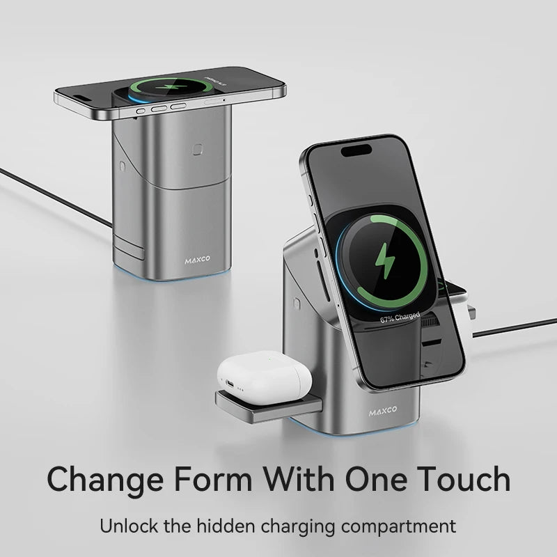 Qi2 Magnetic Wireless Charger Fast Charger 3-in-1 Intelligent Fast Charging 15W for IPhone 12/13/14/15/16 for Iwatch & AirPods